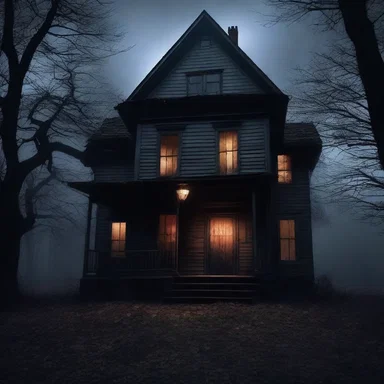 The haunted house was engulfed in darkness, and the protagonist reluctantly entrusted his fate to a mysterious stranger.