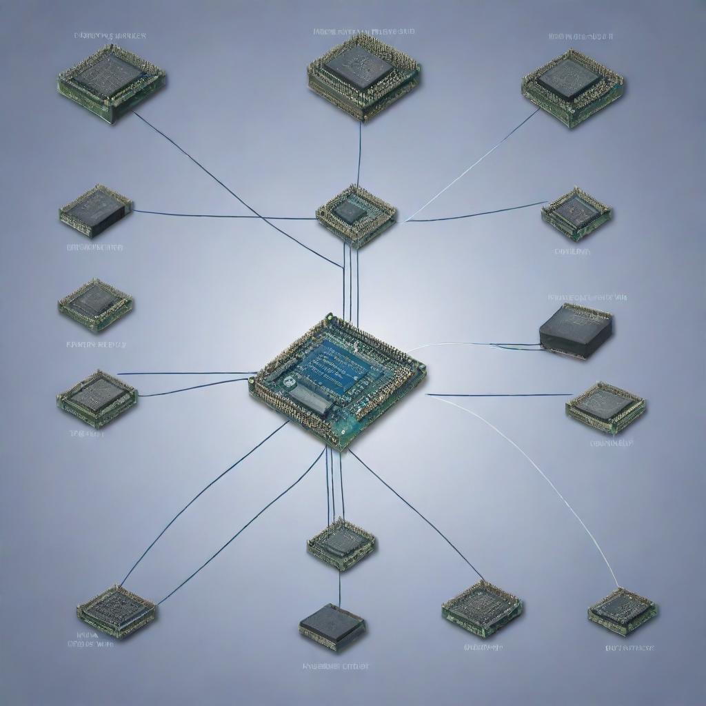 A detailed Von Neumann architecture diagram illustrating the central processing unit, memory, input devices, output devices and their interconnections.