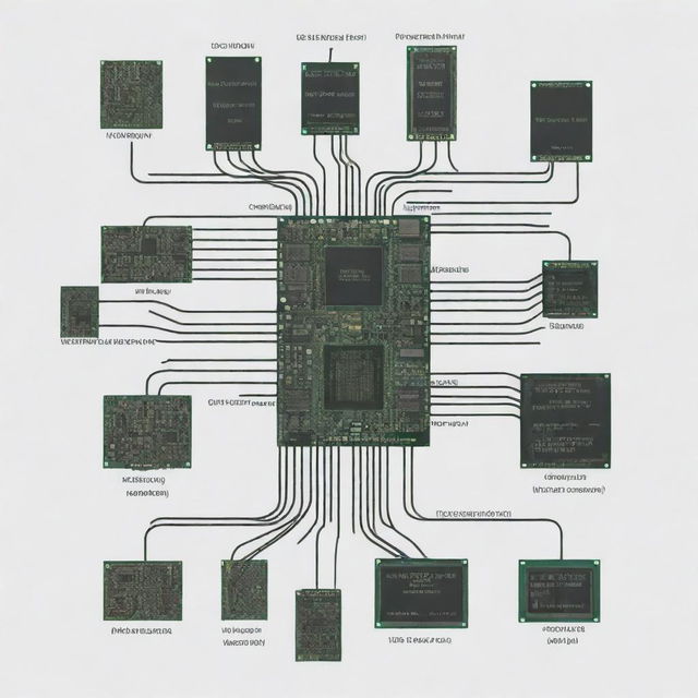 A detailed Von Neumann architecture diagram illustrating the central processing unit, memory, input devices, output devices and their interconnections.