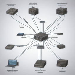 A detailed Von Neumann architecture diagram illustrating the central processing unit, memory, input devices, output devices and their interconnections.