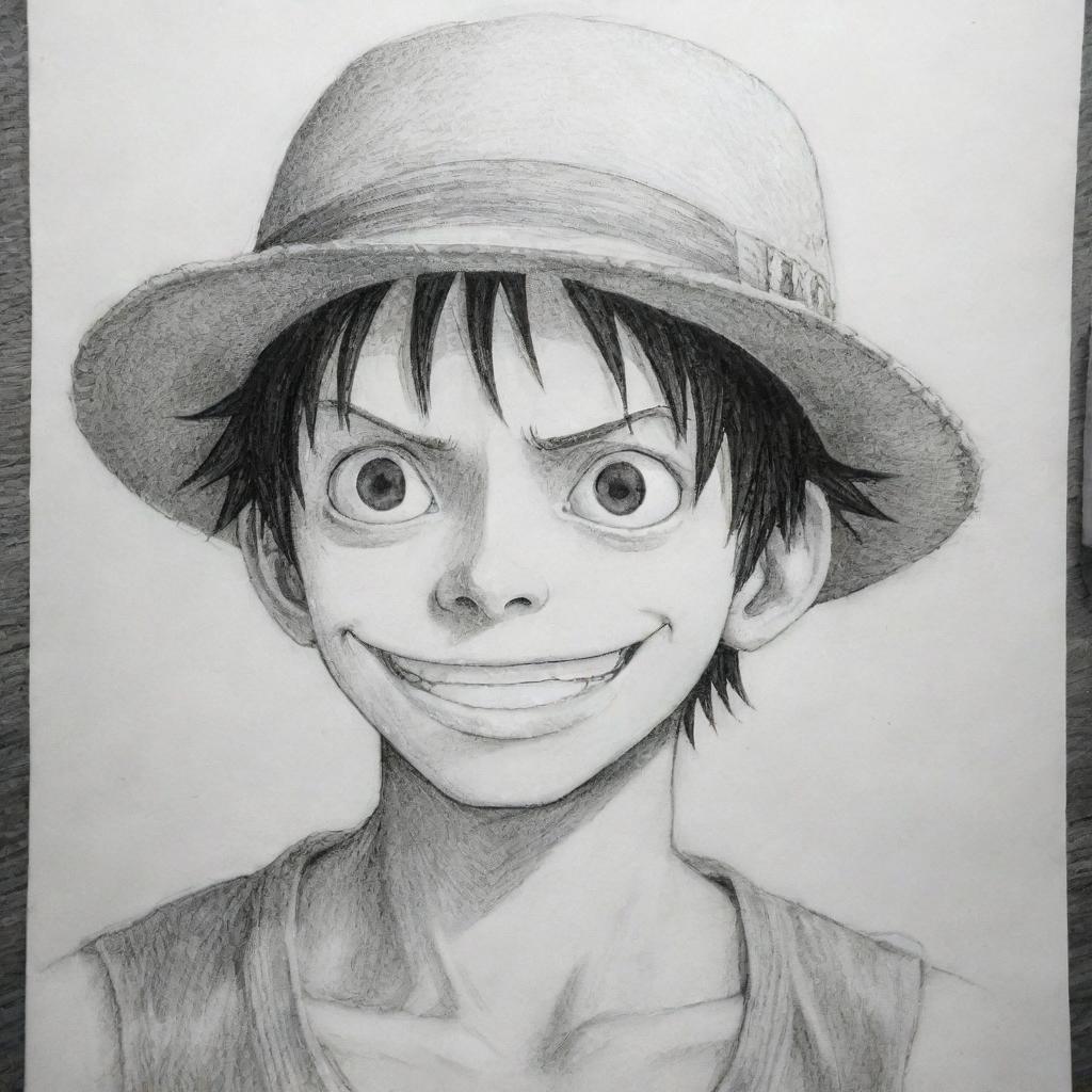 Pencil sketch of Monkey D. Luffy from One Piece