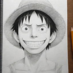 Pencil sketch of Monkey D. Luffy from One Piece