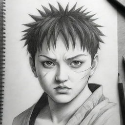 A detailed pencil sketch of Gaara from the Naruto anime with striking details and shading for depth.