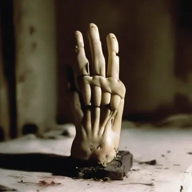 In the horror movie, the murderer's prosthetic hand was used as a weapon in terrifying and gruesome ways.