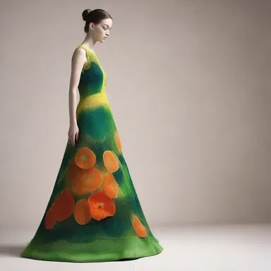 The ascocarp design on the dress is inspired by the mature fruiting body of an ascomycetous fungus.