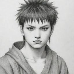 A detailed pencil sketch of Gaara from the Naruto anime with striking details and shading for depth.