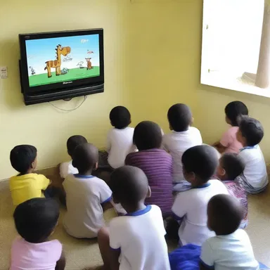 The kids were entertained with cartoons playing on the TV screen at the pediatric clinic.