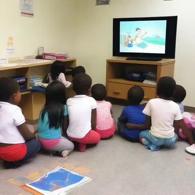 The kids were entertained with cartoons playing on the TV screen at the pediatric clinic.