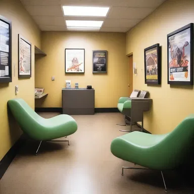 The waiting area of the clinic had science fiction novels and magazines for patients to read.