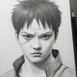 A detailed pencil sketch of Gaara from the Naruto anime with striking details and shading for depth.