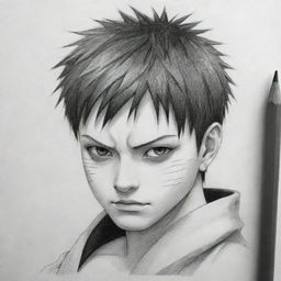 A detailed pencil sketch of Gaara from the Naruto anime with striking details and shading for depth.