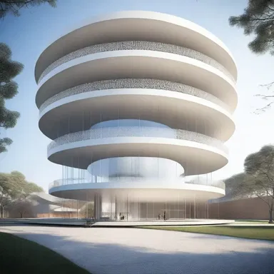 The architect designed a highly innovative building with an atomization theme, where the structure appeared to be breaking down into tiny atomic particles.