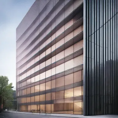 The atomization of a building's exterior facade into smaller components creates a dynamic visual effect.