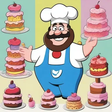 In the cartoon show, the baker character always creates hilariously misshapen cakes that somehow turn out to be delicious.