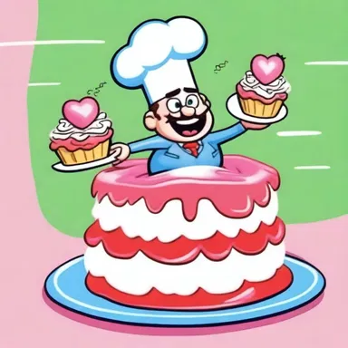 In the cartoon show, the baker character always creates hilariously misshapen cakes that somehow turn out to be delicious.