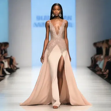 The fashion model flawlessly emoted confidence and elegance on the runway.
