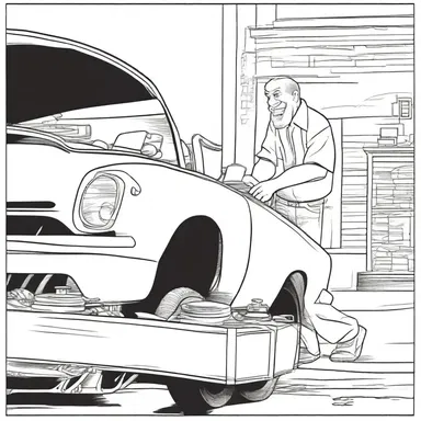 In the comic strip, the mechanic character struggled to fix the choke of the car engine.