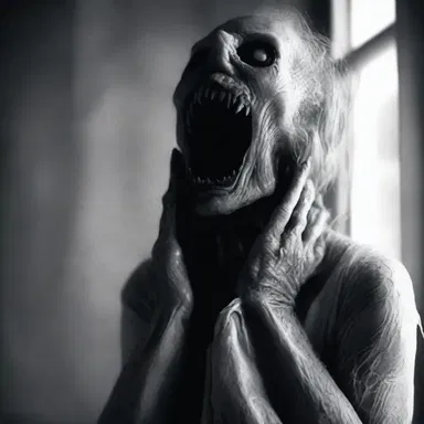 As the monster's cold hand reached for her throat, she felt herself choke with horror.