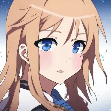 The anime character's tears streamed down her face as she choked with sadness.