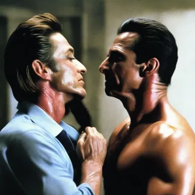 In the suspenseful thriller movie, the antagonist slowly tightened their grip around the protagonist's neck, causing him to choke.