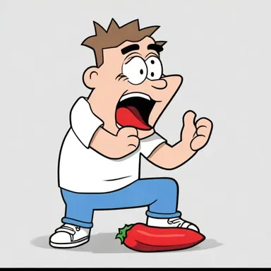 In the cartoon episode, the character comically choked and collapsed after eating a chili pepper.