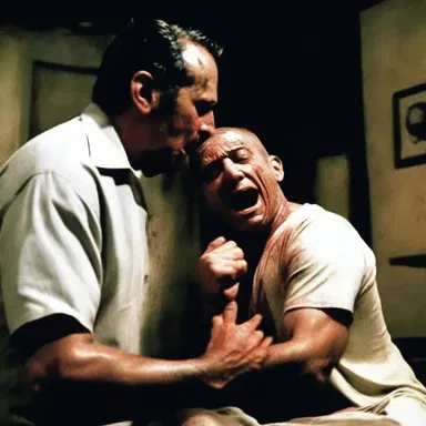 The antagonist in the horror movie held the victim's throat tightly, attempting to choke the life out of them as the suspense mounted.