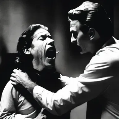 The antagonist in the horror movie held the victim's throat tightly, attempting to choke the life out of them as the suspense mounted.