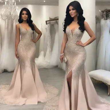 She wore a stunning evening gown that choked her waist and accentuated her figure.