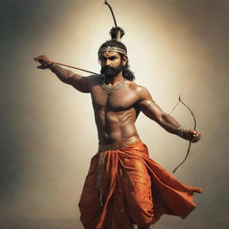 Lord Ram, a heroic figure from ancient Indian mythology, armed with his signature weapon - a majestic Dhanush (bow and arrow).