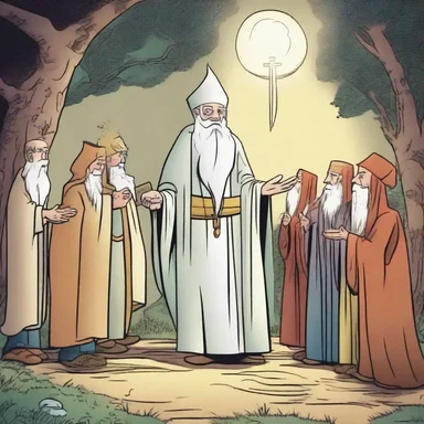 In the comic strip, the characters attend a mystical religious rite led by a wise old wizard.