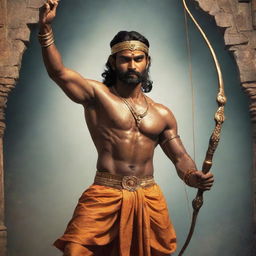 Lord Ram, a heroic figure from ancient Indian mythology, armed with his signature weapon - a majestic Dhanush (bow and arrow).