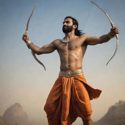 Lord Ram, a heroic figure from ancient Indian mythology, armed with his signature weapon - a majestic Dhanush (bow and arrow).