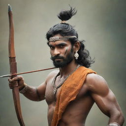 Lord Ram, a heroic figure from ancient Indian mythology, armed with his signature weapon - a majestic Dhanush (bow and arrow).