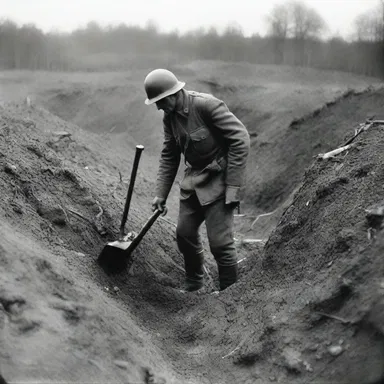 During World War I, infantrymen relied on entrenching tools to quickly construct trenches for protection.