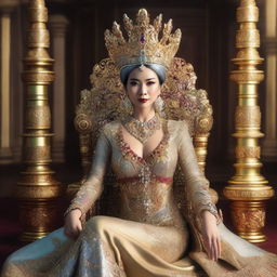 This is a super high-definition, photo-realistic image of a stunning Indonesian queen