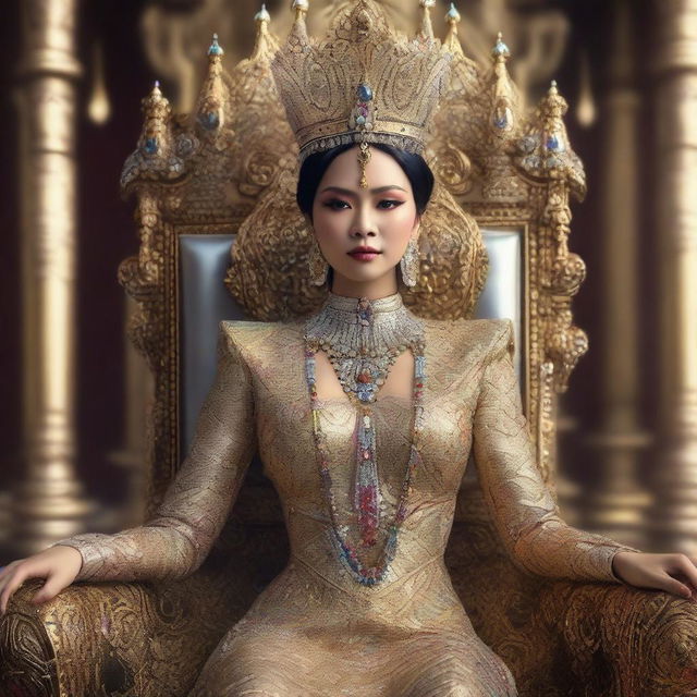 This is a super high-definition, photo-realistic image of a stunning Indonesian queen