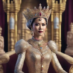 This is a super high-definition, photo-realistic image of a stunning Indonesian queen