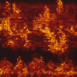 A high-quality pixel art representation of fire, showcasing a vibrant mix of red, orange, and yellow squares to create a dynamic and lively flame