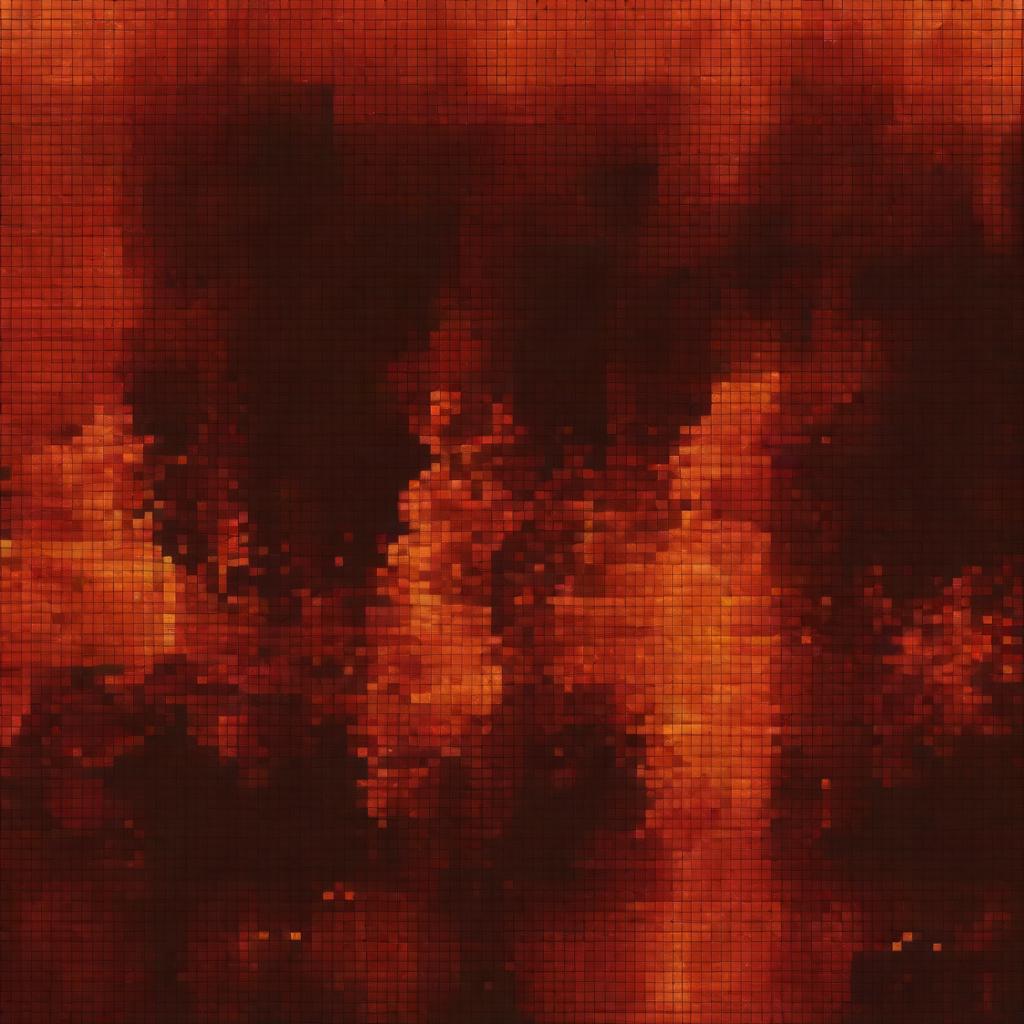 A high-quality pixel art representation of fire, showcasing a vibrant mix of red, orange, and yellow squares to create a dynamic and lively flame