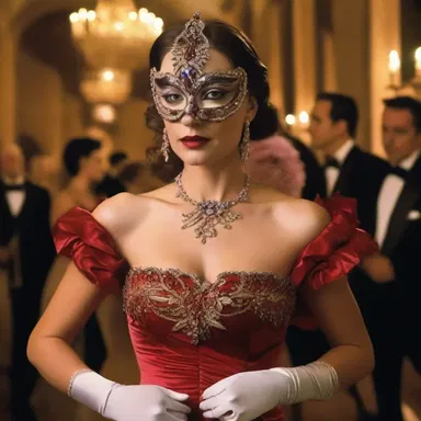 The main character in the film attended a glamorous masquerade ball, where she wore a stunning fancy dress that captivated the audience.