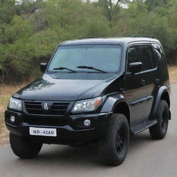 A sleek black Scorpio vehicle equipped with glossy black mirrors, giving a sense of power and elegance