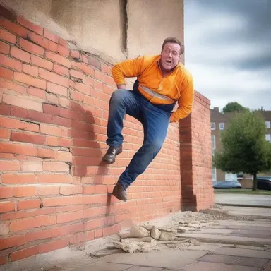 The comedian made a hilarious joke about a clumsy construction worker accidentally demolishing a cavity wall.