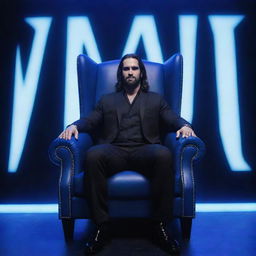 A 3D illusion of WWE superstar Seth Rollins sitting comfortably in a wingback chair, with the word 'Freaken' displayed large and in capital letters, illuminated by blue neon light in the background.