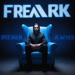 A 3D illusion of WWE superstar Seth Rollins sitting comfortably in a wingback chair, with the word 'Freaken' displayed large and in capital letters, illuminated by blue neon light in the background.