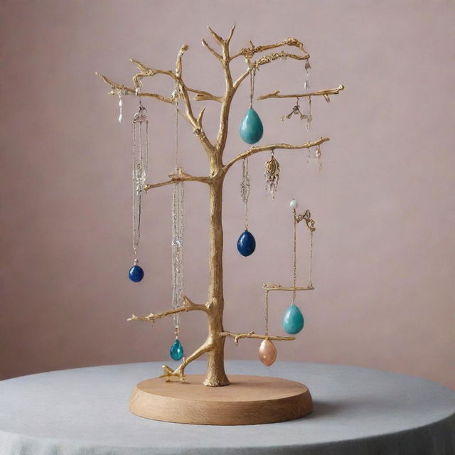 A surrealistic jewellery stand embodying whimsical and unusual elements