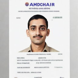 Create an image resembling an Aadhar card with the name 'Amit' featured prominently.