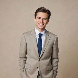 A formal portrait of a person dressed in a smart suit, against a neutral backdrop. The person has a confident, professional expression.