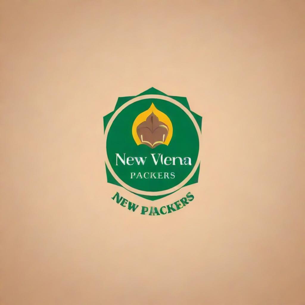 Design a professional and visually appealing logo for a company named 'New Veena Packers'. The logo should reflect the company's focus on box making. Use bold fonts and colors associated with reliability and efficiency.