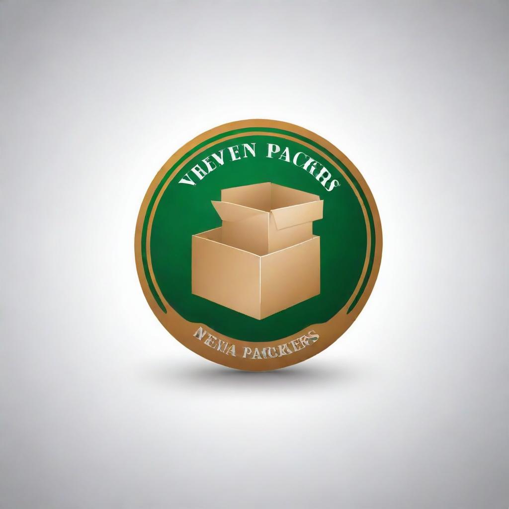 Design a professional and visually appealing logo for a company named 'New Veena Packers'. The logo should reflect the company's focus on box making. Use bold fonts and colors associated with reliability and efficiency.