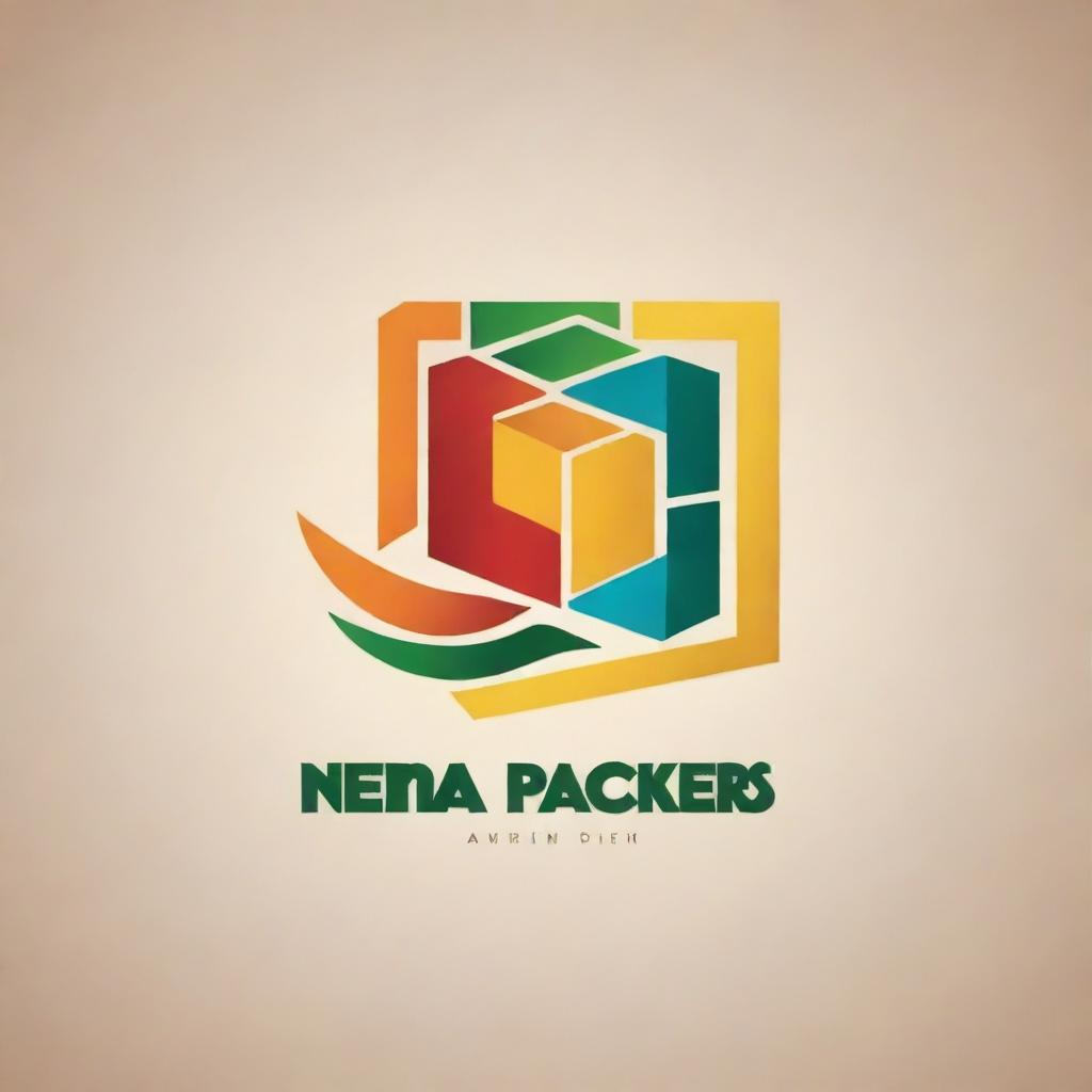 Design a striking and effective logo for the company 'New Veena Packers', which specializes in box making. Incorporate motifs of boxes and packing into the logo, using colors that evoke trust and reliability.